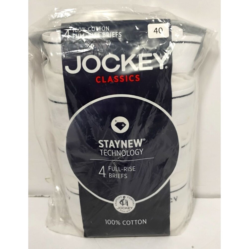 Jockey Classics Mens Briefs Size 40 Full Rise 4-Pack 100% Cotton NEW